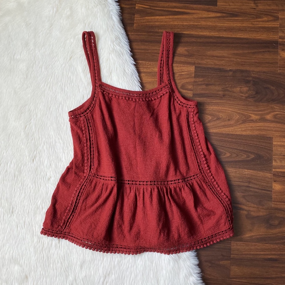 J. Crew Brick Red Crochet Trim Tank Top